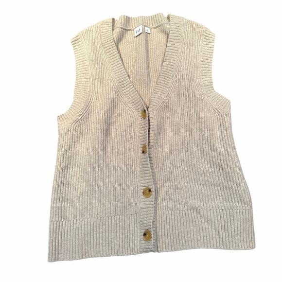 Gap Cashsoft Oatmeal Sweater Vest Cotton Blend Small Quiet Luxury - Picture 2 of 5